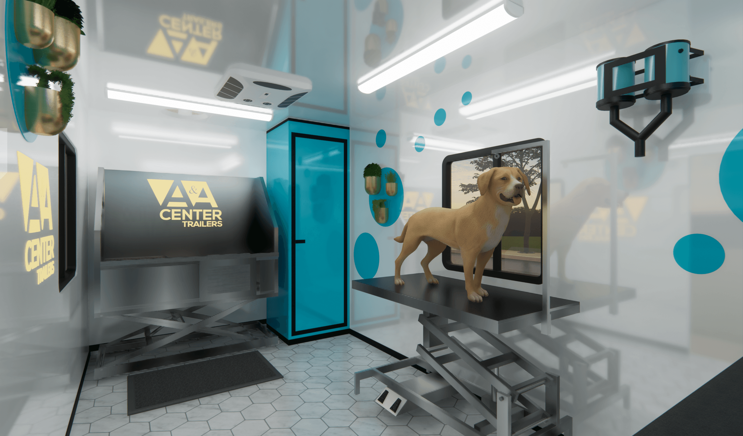 Pet grooming trailer interior designed in Haulvision